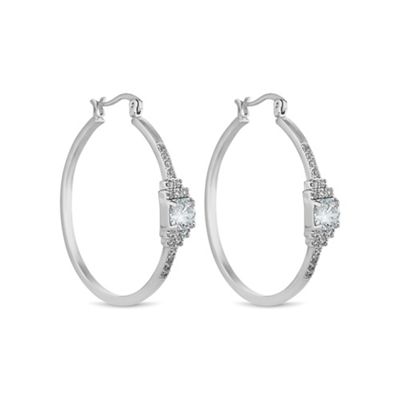 Silver square pave hoop earring